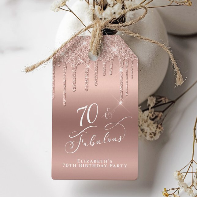 Ro Guld Glitter 70:e Födelsedagsfesten Tack Presentetikett (Skapare uppladdad)