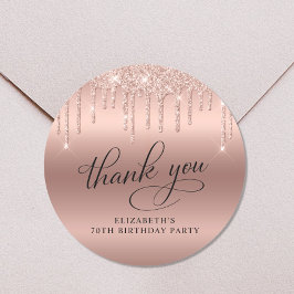 Ro Guld Glitter 70:e Födelsedagsfesten Tack Runt Klistermärke