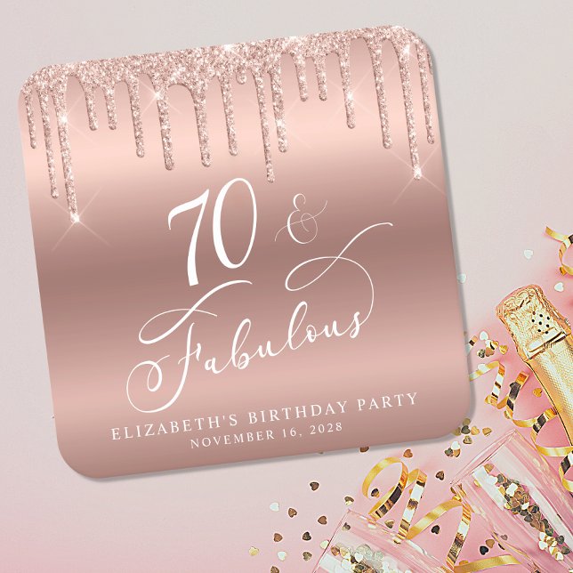 Ro Guld Glitter 70:e Födelsedagsfesten Underlägg Papper Kvadrat (Skapare uppladdad)