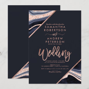 Ro guld glitter agate marble typography bröllop inbjudningar