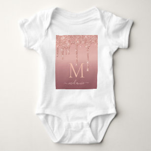 Ro Guld Glitter Anpassningsbar Text Brev Baby Body T Shirt