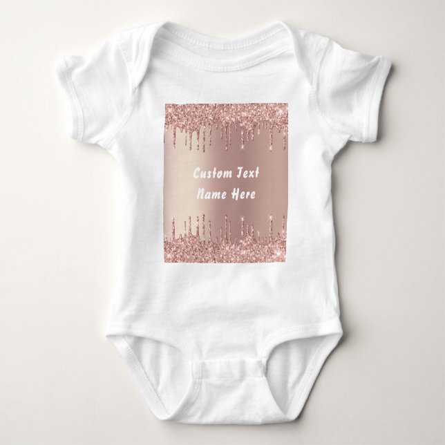 Ro Guld Glitter Anpassningsbar Text Namn Baby Body T Shirt (Framsida)