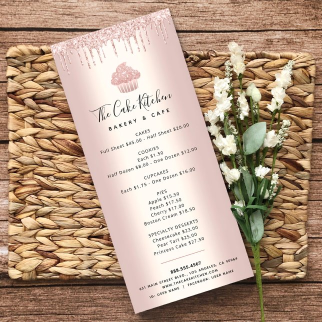 Ro Guld Glitter Bakery Cuptårta Pastry Chef Menu Reklamkort (Skapare uppladdad)