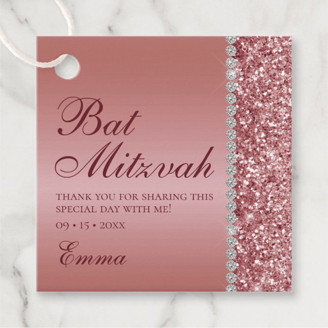 Ro Guld Glitter Bat mitzvah Gåvor Etiketter (Framsida)