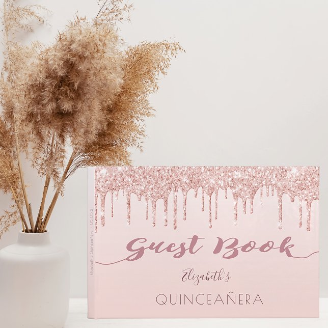 Ro guld glitter, bläck Quinceanera Gästböcker (Skapare uppladdad)