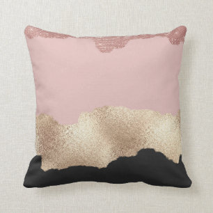 Ro Guld Glitter Black Rosa Abstrakt Girly Art Kudde