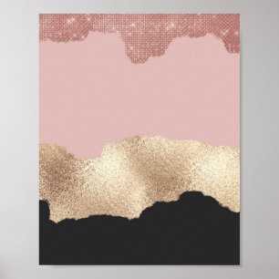 Ro Guld Glitter Black Rosa Abstrakt Girly Art Poster