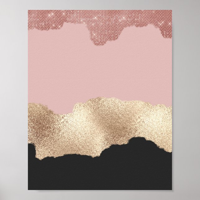 Ro Guld Glitter Black Rosa Abstrakt Girly Art Poster (Framsidan)