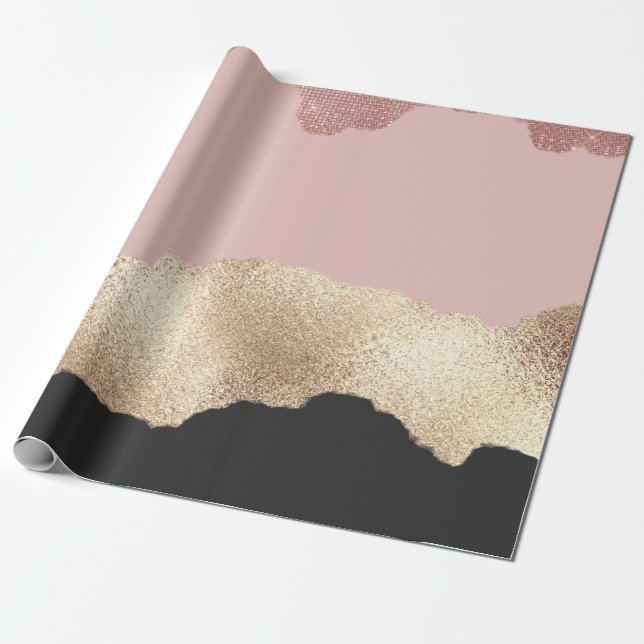 Ro Guld Glitter Black Rosa Abstrakt Girly Art Presentpapper (Utrullad)