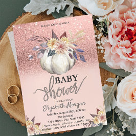 Ro Guld Glitter, Blommigt Pumpkin Baby Shower Inbjudningar