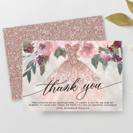 Ro Guld Glitter Blommigt Quinceañera Tack Kort