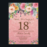 Ro Guld Glitter Blommigt Surprise 18:e födelsedage Inbjudningar<br><div class="desc">Ro Guld Rosa Glitter Blommigt Överraskande 18:e födelsedagsinbjudan till kvinnor. Vattenfärgad Blommigt blomma. Bakgrund för Rosa Glitter vid ro Guld. Rosa, Gult, Orange, Lila blomma. Vuxen Birthday. 13:e 15:e 16:e 18:e 20:e 30:e 40:e 60:e 70:e 80:e 90:e 100:e, alla åldrar. Om du vill göra ytterligare anpassningar klickar du på knappen...</div>