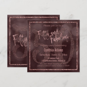 Ro Guld Glitter & Bokeh 50 & Fabulous Typography Inbjudningar