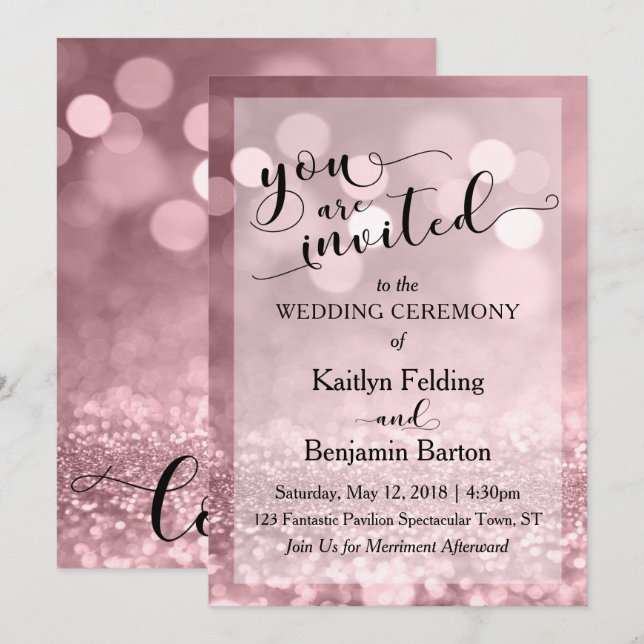 Ro Guld Glitter bokeh Bröllop du är inbjuden Inbjudningar (Fram/baksida)