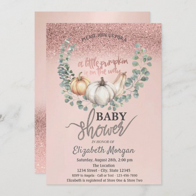 Ro Guld Glitter bokeh,Löv Pumpkin Baby Shower Inbjudningar (Fram/baksida)