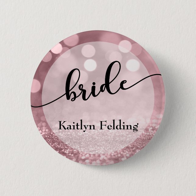 Ro Guld Glitter bokeh & Typography Bride 1 Knapp (Framsida)