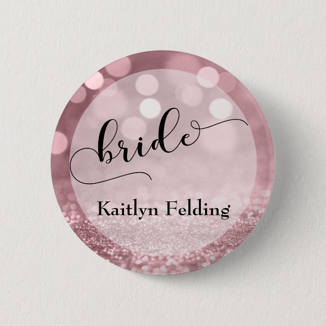 Ro Guld Glitter Bokeh & Typography Bride 2 Knapp (Framsida)