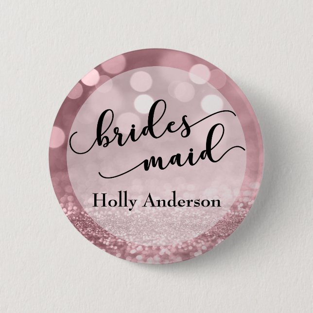 Ro Guld Glitter Bokeh & Typography Bridesmaid Knapp (Framsida)
