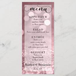 Ro Guld Glitter Bokeh & Typography Bröllop Menu Meny