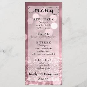 Ro Guld Glitter Bokeh & Typography Bröllop Menu Meny