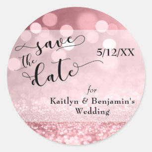 Ro Guld Glitter bokeh & Typography Spara datum Runt Klistermärke