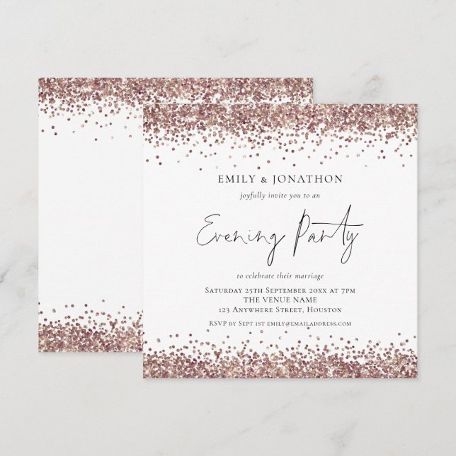 Ro Guld Glitter Bröllop Kvadrat på Party Inbjudningar (Fram/baksida)