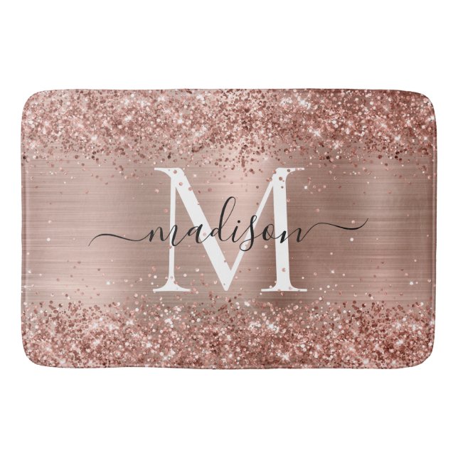 Ro Guld Glitter Brushed Metall Monogram-skript Badrumsmatta (Framsidan)
