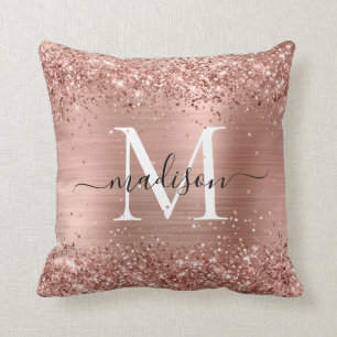 Ro Guld Glitter Brushed Metall Monogram-skript Kudde