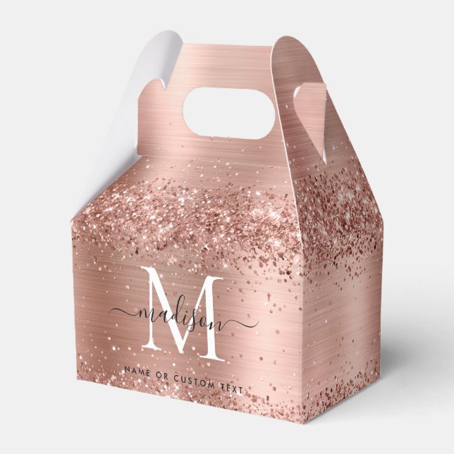 Ro Guld Glitter Brushed Metall Monogram-skript Presentaskar (Framsidan Sidan)