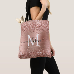 Ro Guld Glitter Brushed Metall Monogram-skript Tygkasse