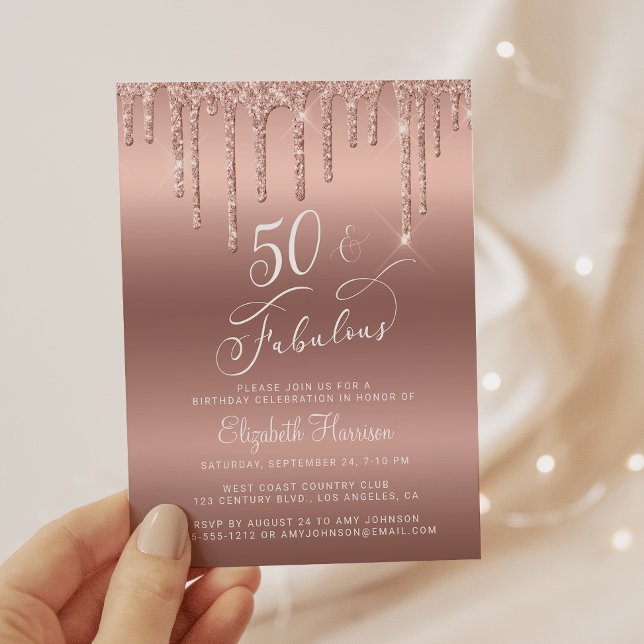 Ro Guld Glitter budget 50:e födelsedagsinbjudan (Skapare uppladdad)