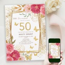 Ro Guld Glitter Butterbar Rosa 50:e födelsedagen