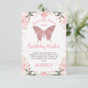 Ro Guld Glitter Butterfly Kisses Birthday Tack Kort