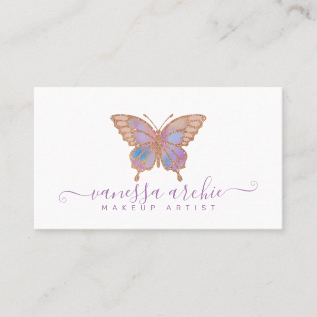 Ro Guld Glitter Butterfly Logotyp Affärskort Visitkort (Framsida)