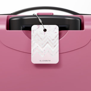 Ro Guld Glitter Chevron Rosa Marble Monogram Bagagebricka