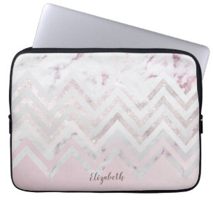 Ro guld glitter chevron rosa marble monogram laptop fodral