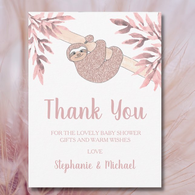 Ro Guld Glitter Cute Sloth Baby Shower Tack (Skapare uppladdad)