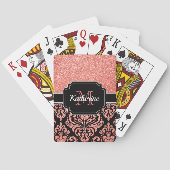 Ro Guld Glitter Damask Casinokort (Baksidan)