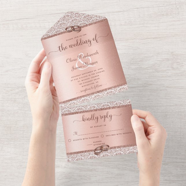 Ro Guld Glitter Damask Elegant bröllop (Avrivbar del)