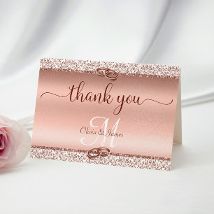 Ro Guld Glitter Damask Metallic Bröllop Tack Kort