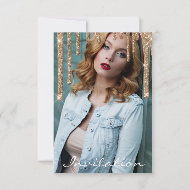 Ro Guld Glitter Drift Möhippa födelsedag Spar Inbjudningar (Baksida)