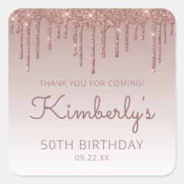 Ro Guld Glitter Drip 50:e födelsedag Tack Fyrkantigt Klistermärke