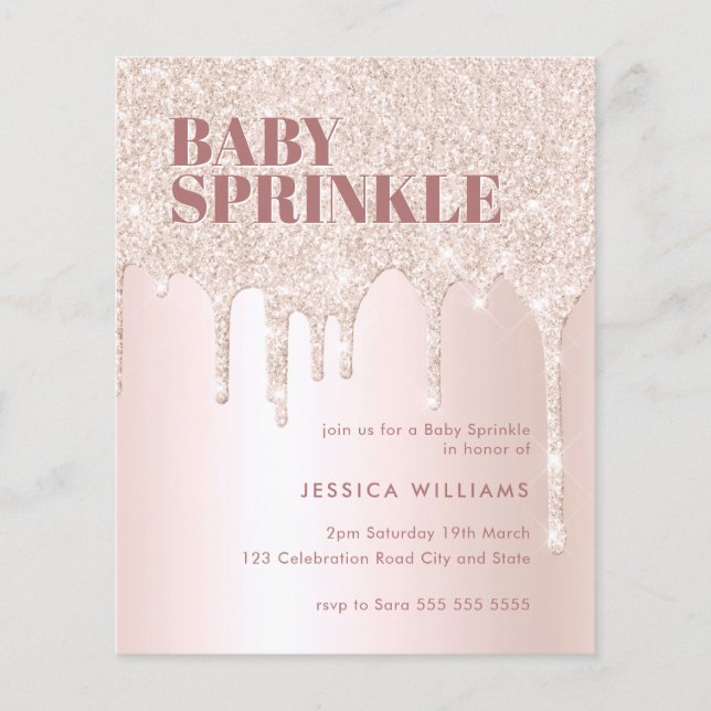 Ro Guld Glitter Drip Rosa Girl Girl Baby Sprinkle (Framsida)