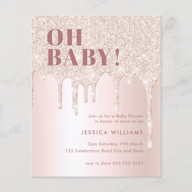 Ro Guld Glitter Drip Rosa Girl Girl Oh Baby Shower (Framsida)