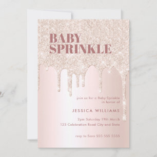 Ro Guld Glitter Drip Rosa Girl Oh Baby Sprinkle Inbjudningar