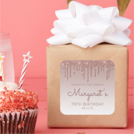 Ro Guld Glitter Dripp 70:e födelsedag Tack Fyrkantigt Klistermärke