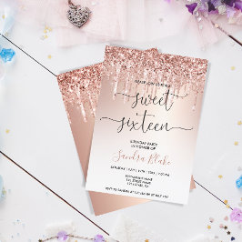 Ro Guld Glitter Drips Girly Modern Sweet 16 Inbjudningar