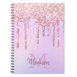 Ro Guld Glitter Drips Ombre Unicorn Monogrammed Anteckningsbok