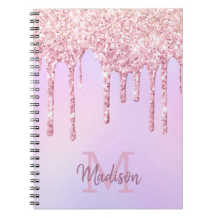Ro Guld Glitter Drips Ombre Unicorn Monogrammed Anteckningsbok