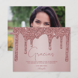 Ro Guld Glitter Drips Quinceanera Gracias Tack Kort